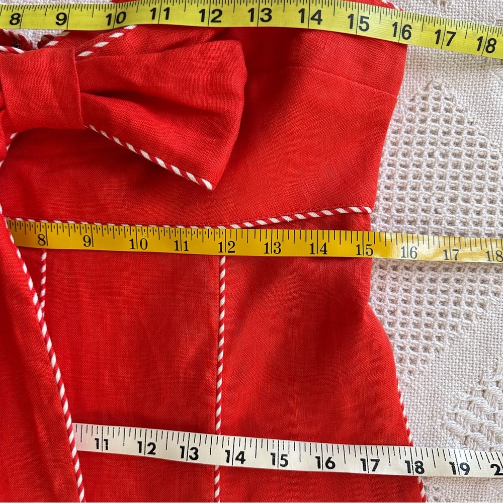 Farm Rio Red Front Bow Scalloped Hem Linen Midi Dress-M-Sweetheart A-Line Resort - Picture 9 of 13